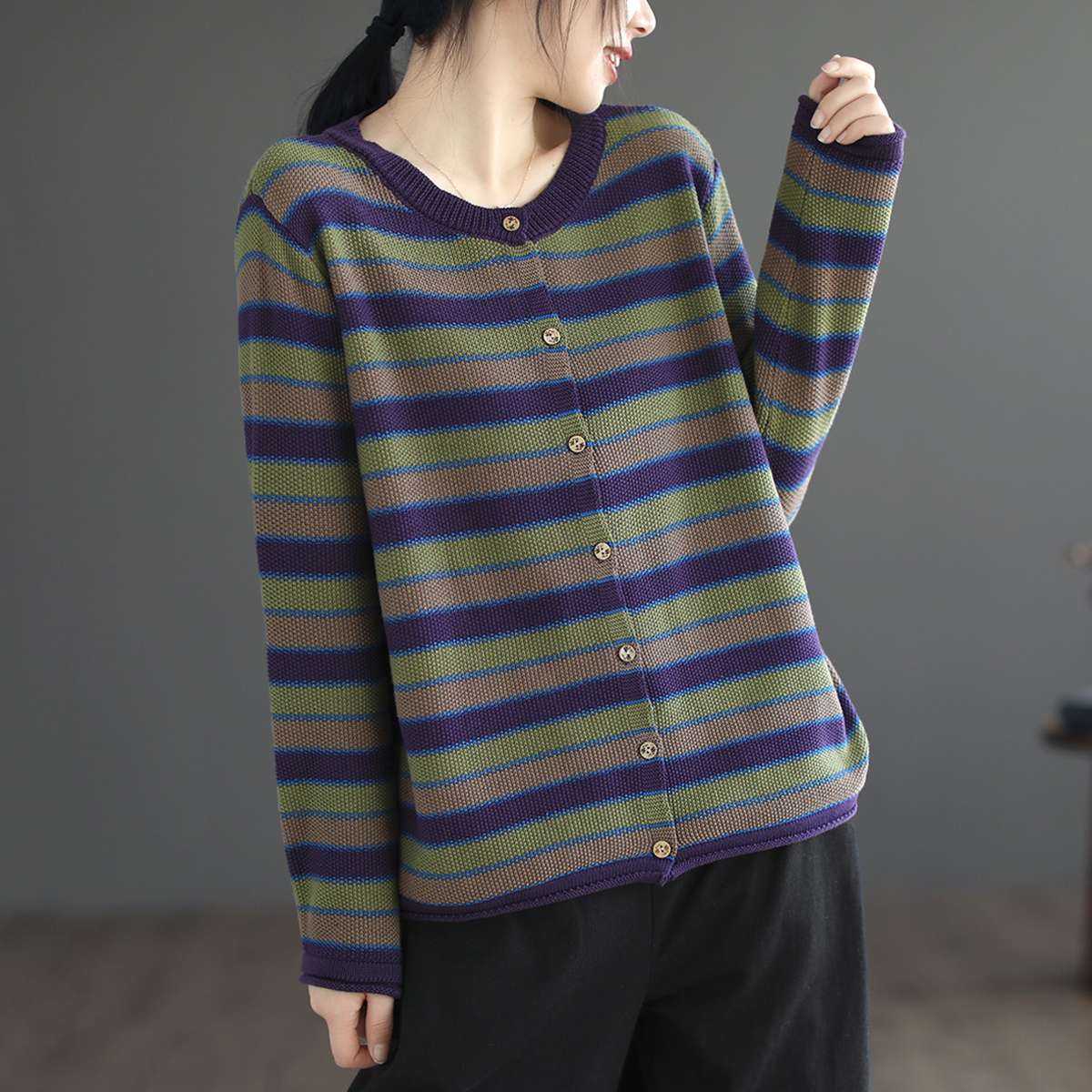 レトロボーダー柄カーディガン ボーダー服