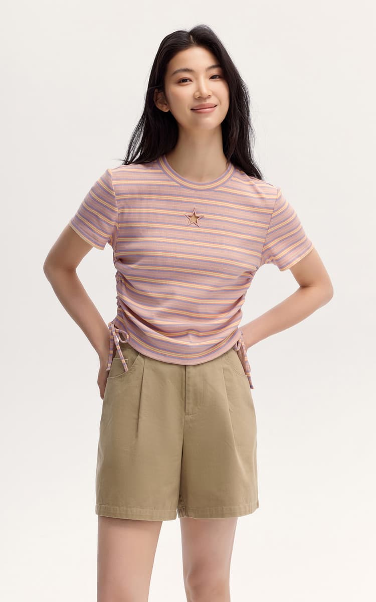 ボーダー服 裾リボン付きボーダーシャツ