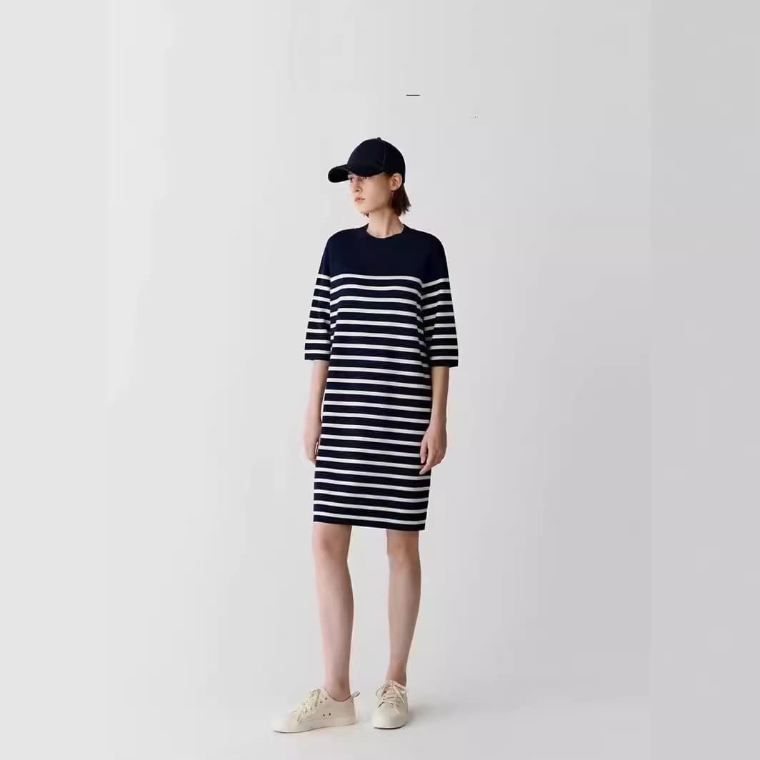 リラックスボーダーストレートワンピース ボーダー服
