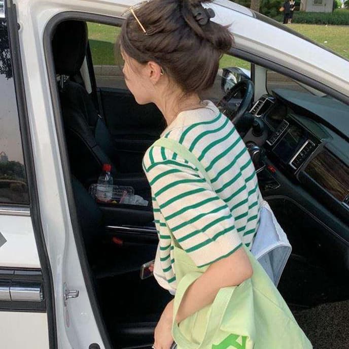 爽やかボーダー柄ニットポロシャツ ボーダー服
