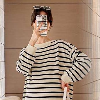ゆったりストライプ柄マキシワンピース ボーダー服