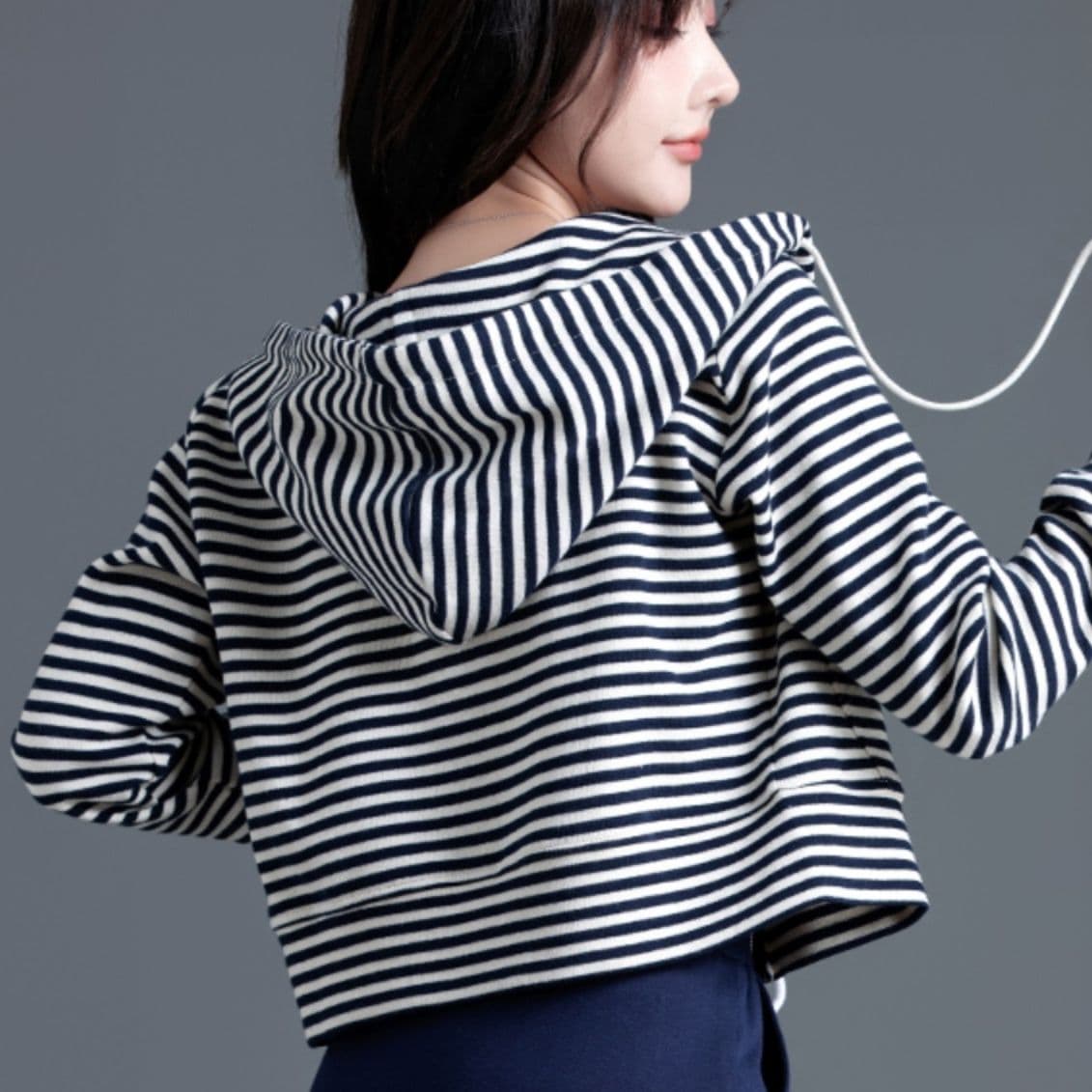 ボーダー服 爽やか海風フードつきジップパーカー