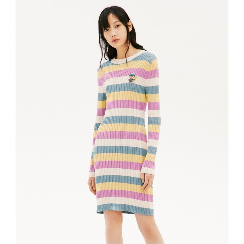 ボーダー服 ボーダー服 優しい印象の縞模様リブニットワンピース