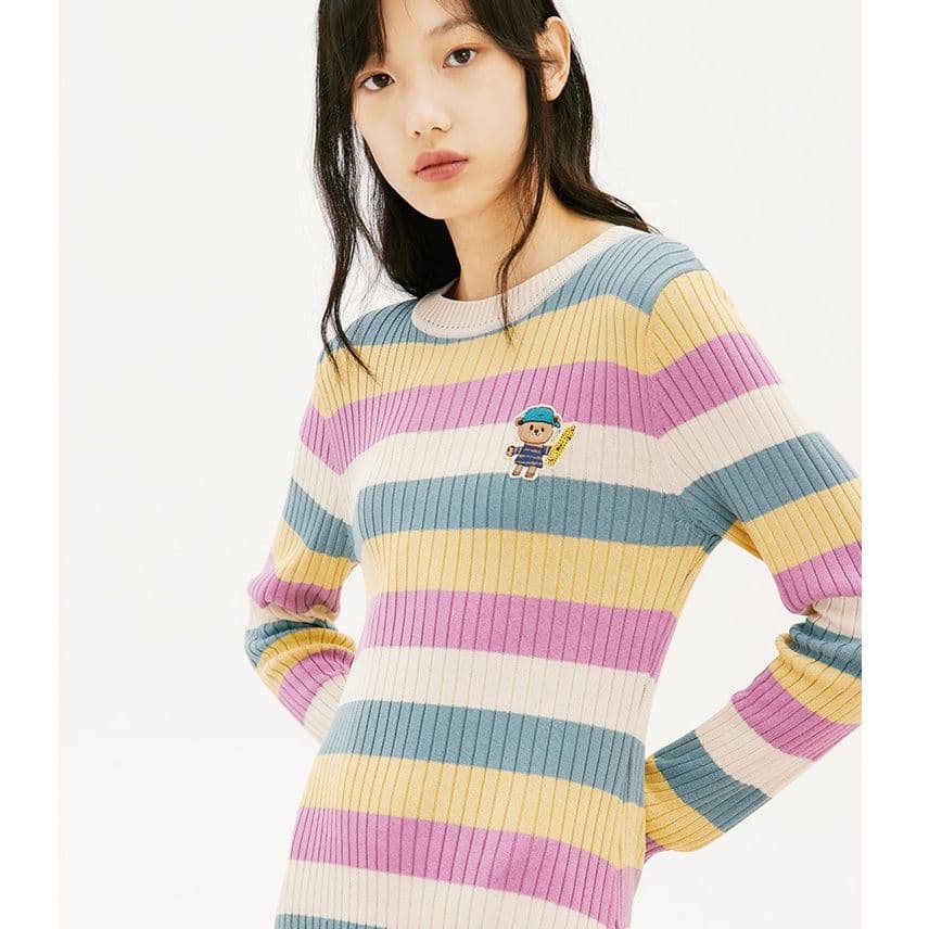 ボーダー服 ボーダー服 優しい印象の縞模様リブニットワンピース