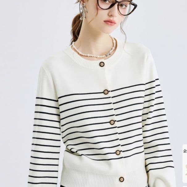 ボーダー服 ボーダー服 上品ボーダー柄カーディガン