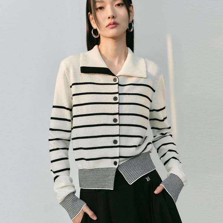 ボーダー服 ボーダー服 クラシック横縞カラーカーディガン