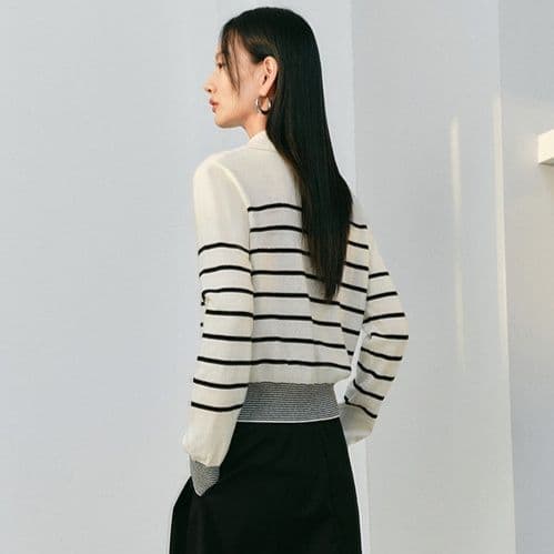 ボーダー服 ボーダー服 クラシック横縞カラーカーディガン