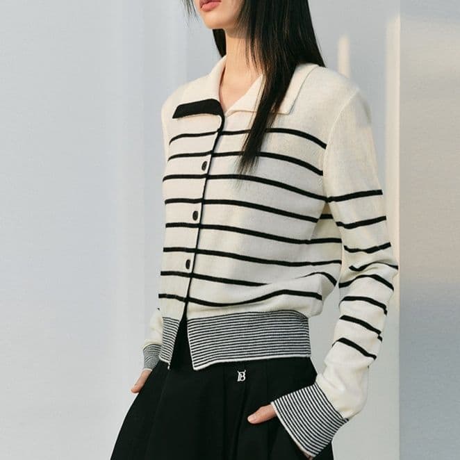 ボーダー服 ボーダー服 クラシック横縞カラーカーディガン