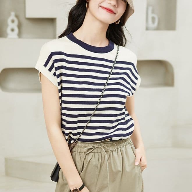 ボーダー服 ボーダー服 爽やか夏模様のボーダー半袖トップス