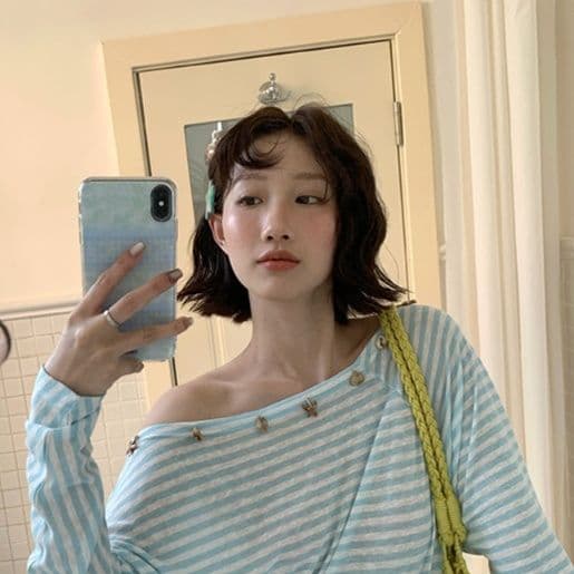 ボーダー服 貝殻装飾ワンショルダーボーダー