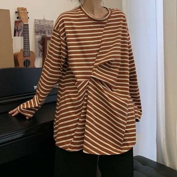 ゆったりルーズシルエット ボーダーカットソー ボーダー服