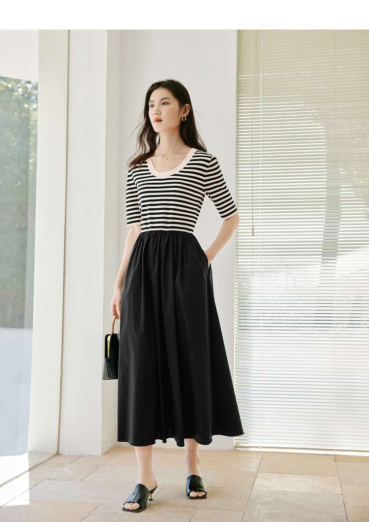 ボーダー切り替えマキシワンピース ボーダー服