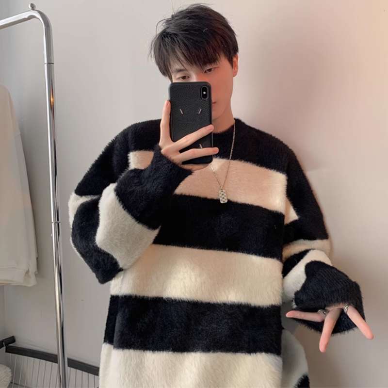 モコモコボーダーオーバーサイズニット ボーダー服