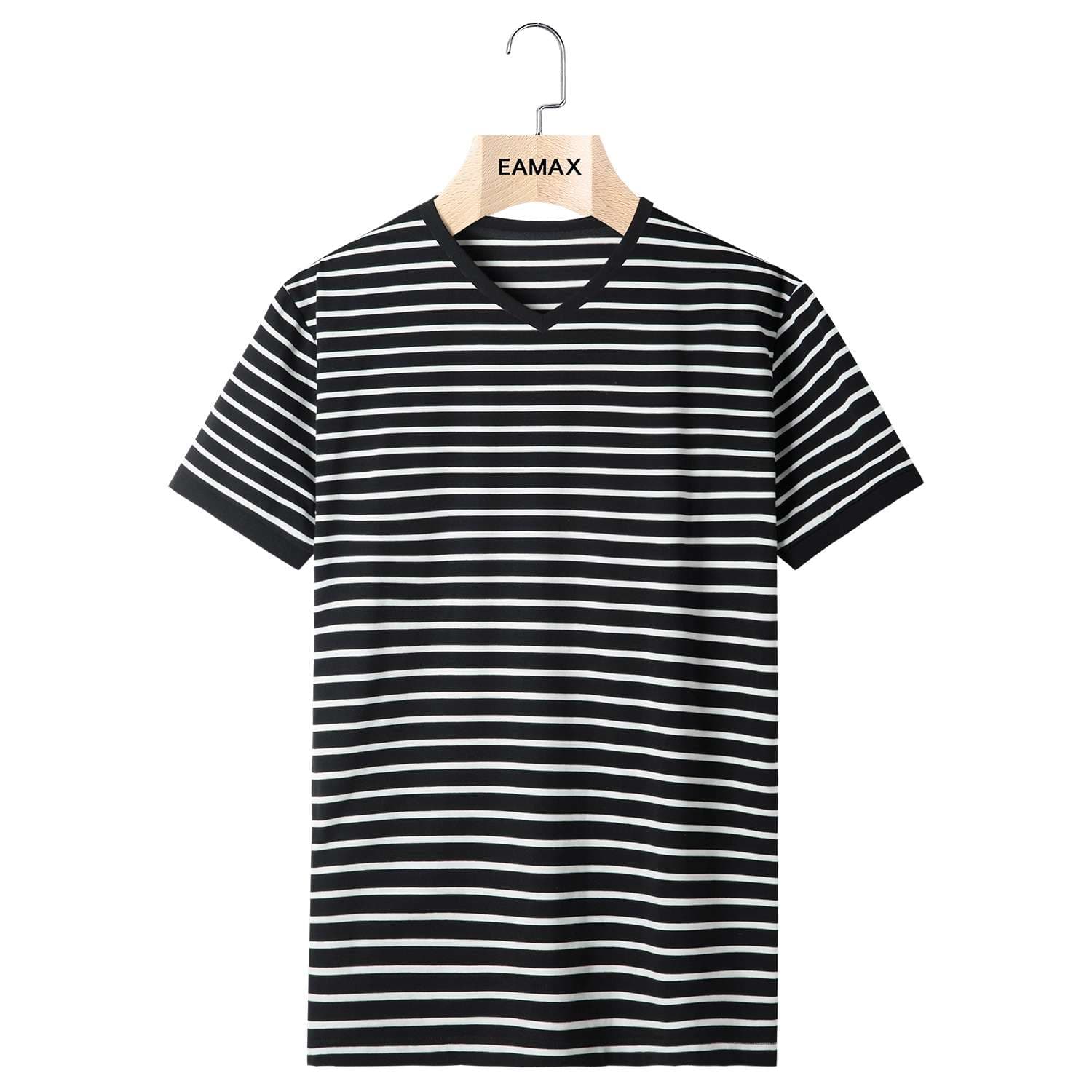 ゆったりストライプVネック半袖Tシャツ ボーダー服