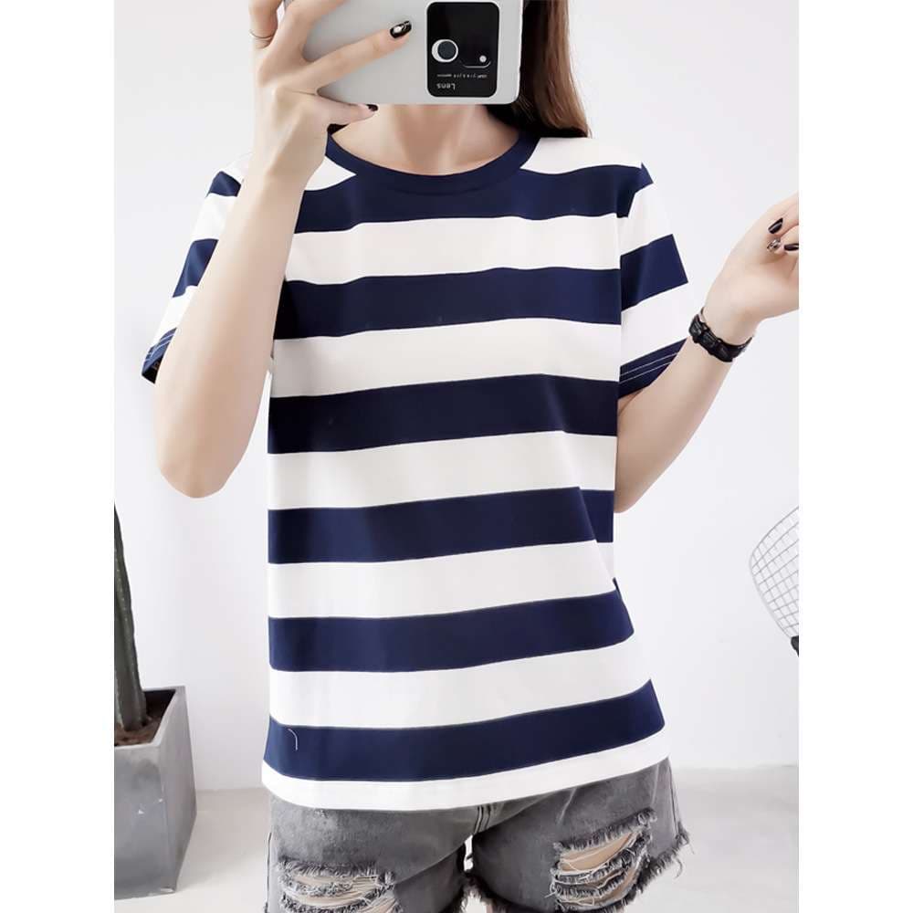 シンプルボーダーデザイン半袖Tシャツ ボーダー服