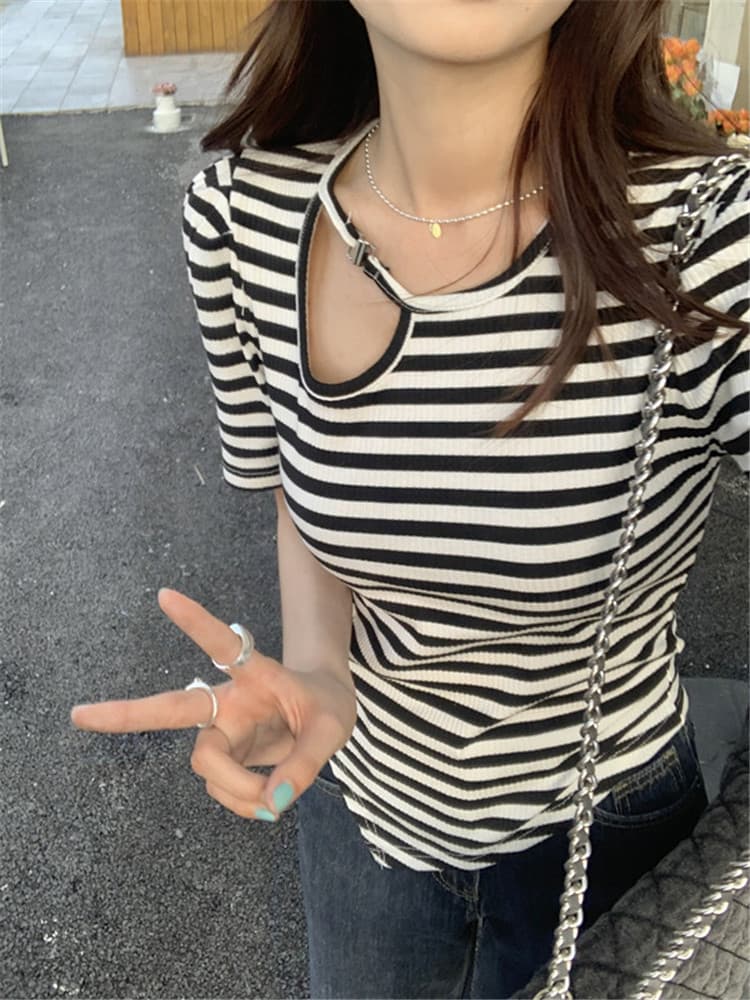 ボーダー服 Tシャツ レディース 不規則縞模様 夏用半袖ティーシャツ