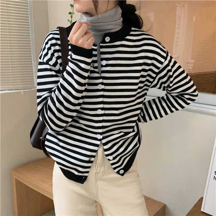 ボーダー服カーディガン 大人可愛いボーダーニット