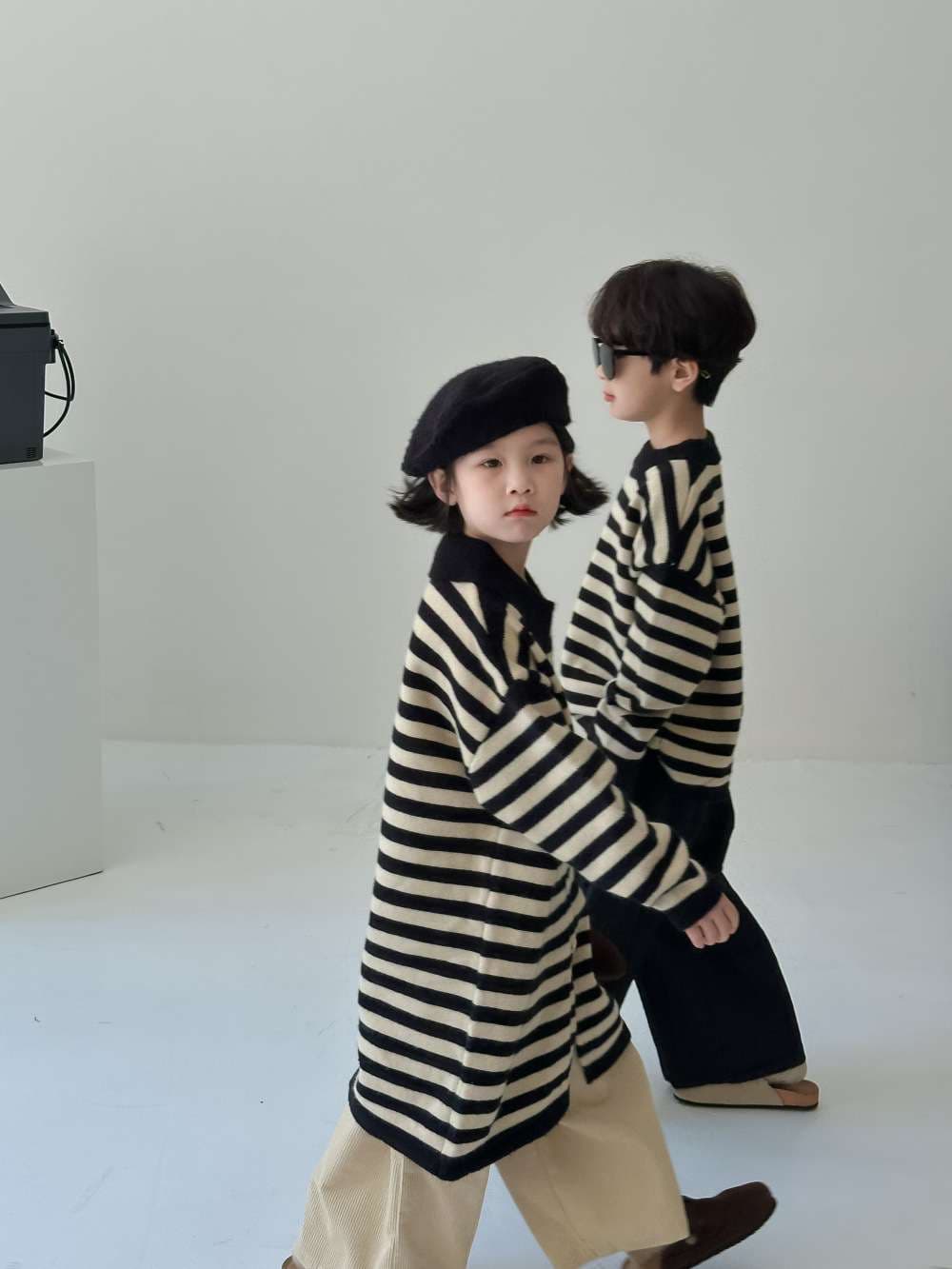 モダンストライプのニットウェアセット ボーダー服