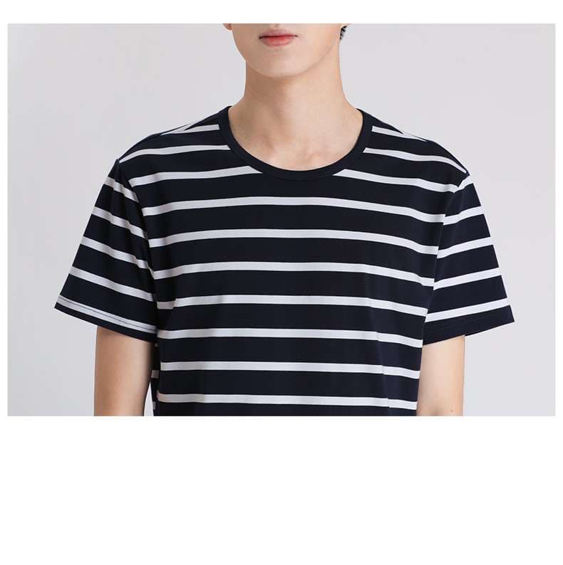 しなやかな縞模様クルーネック半袖Tシャツ ボーダー服