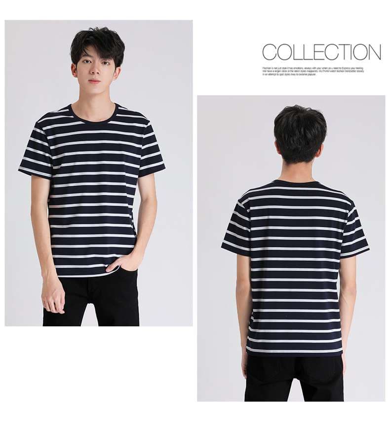 しなやかな縞模様クルーネック半袖Tシャツ ボーダー服
