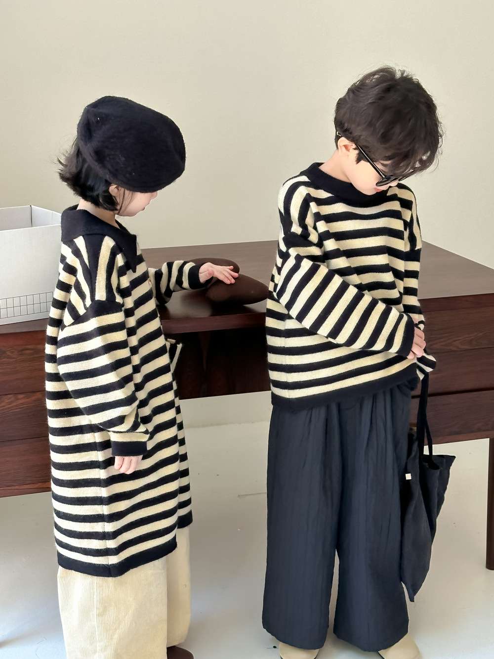 モダンストライプのニットウェアセット ボーダー服