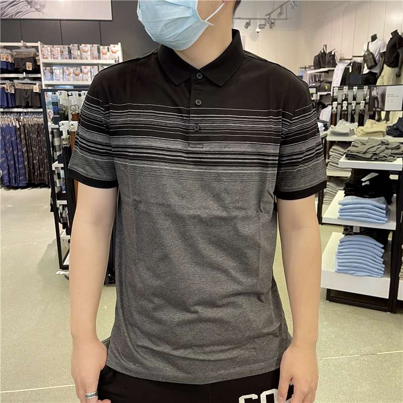 細ボーダー柄切替えポロシャツ ボーダー服