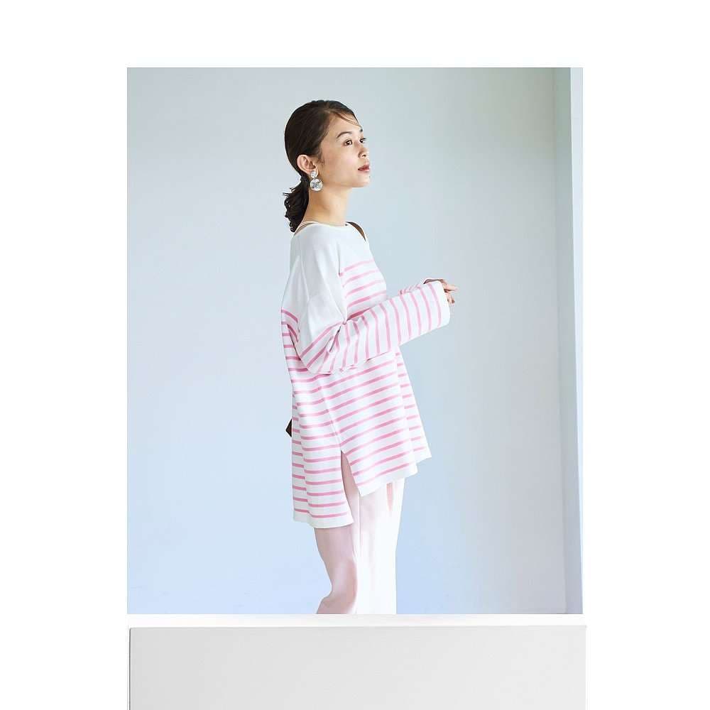 ゆったりボーダー柄ロングスリーブカットソー ボーダー服