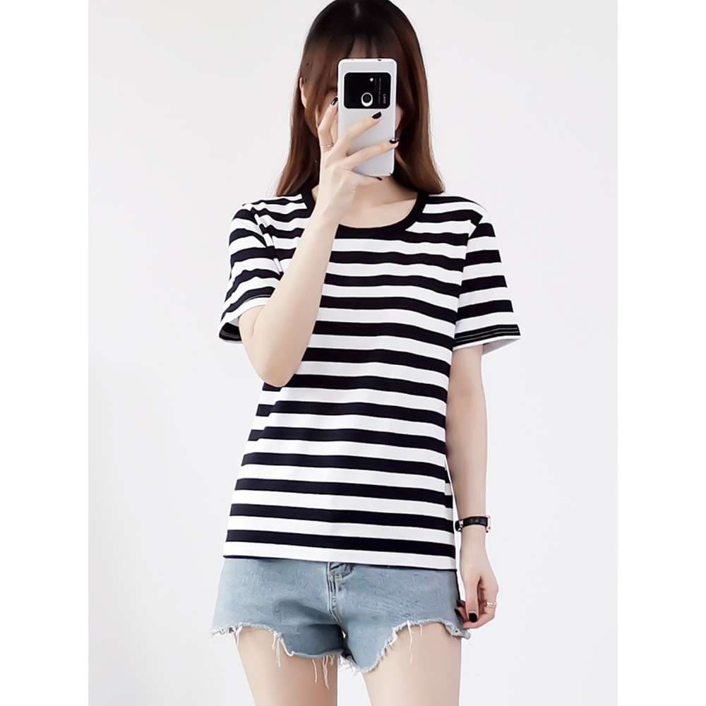 シンプルボーダーデザイン半袖Tシャツ ボーダー服