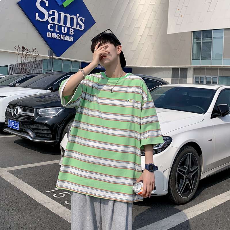 ゆったりボーダー柄半袖Tシャツ ボーダー服