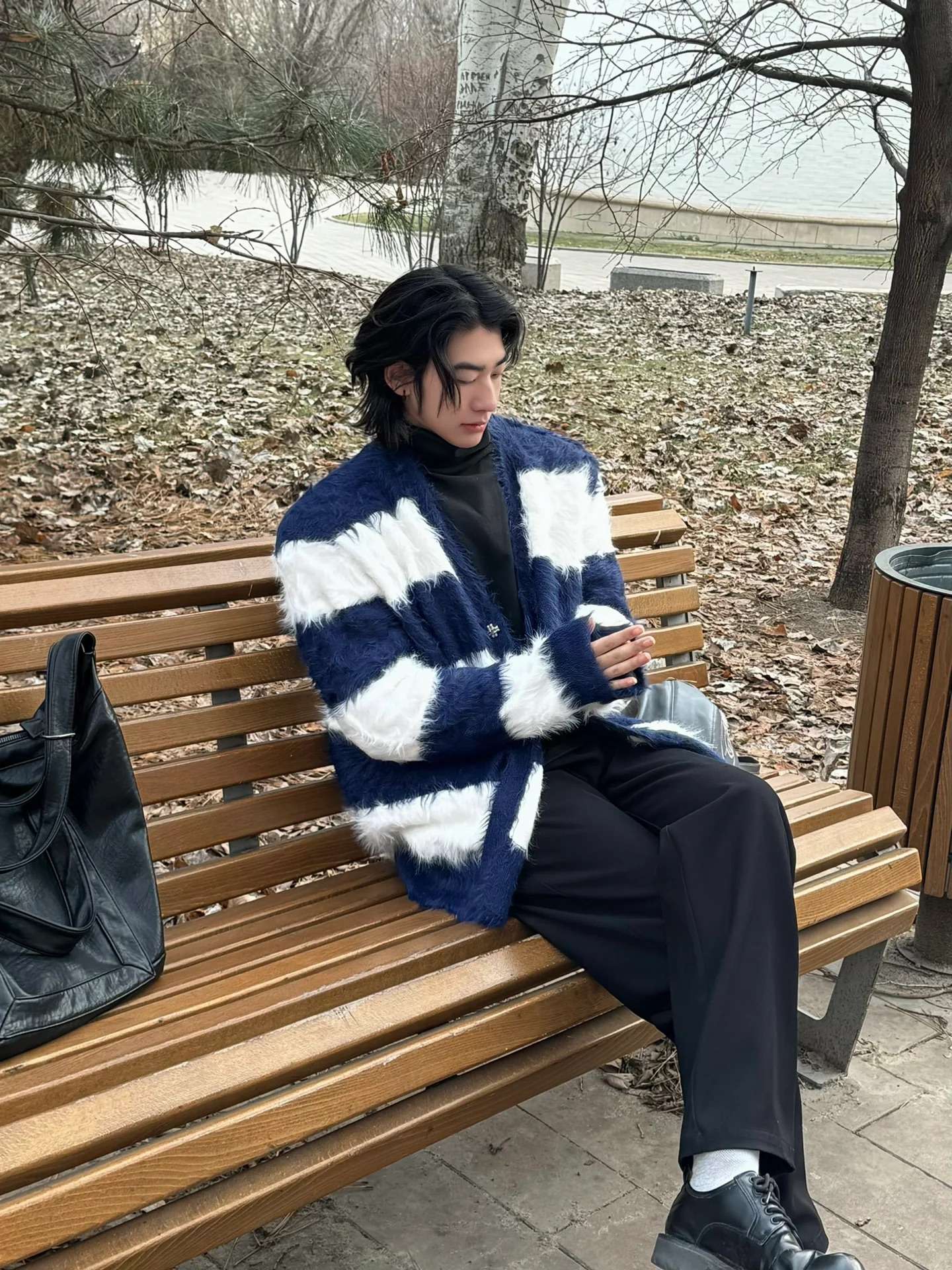 ふわふわストライプニットカーディガン ボーダー服