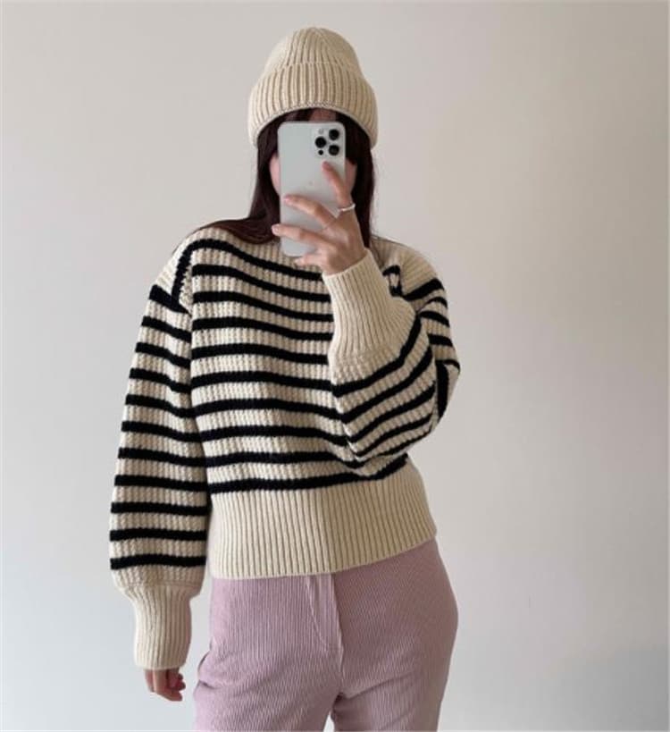 ボーダー服セーター 秋冬レトロボーダー ゆったりニット