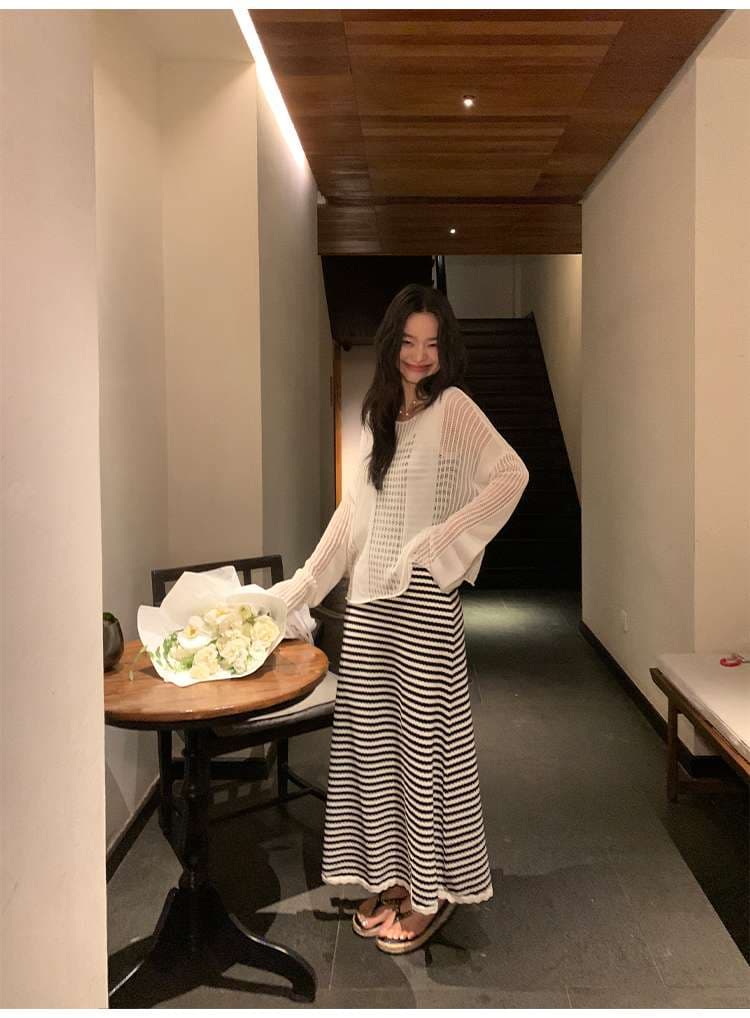 モダンストライプマキシワンピース ボーダー服