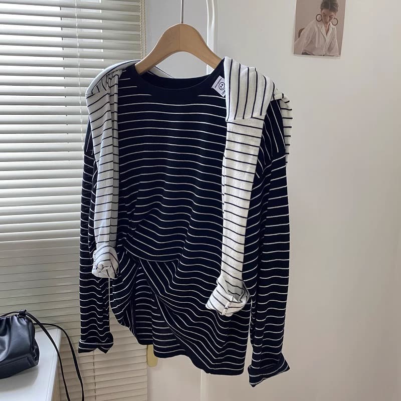 ボーダー服 ゆったりシルエットボーダーロングスリーブ