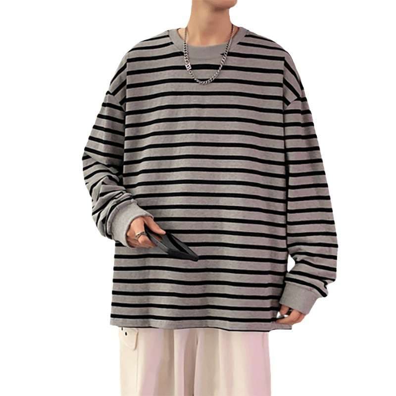 ゆったりオーバーサイズボーダーロングTシャツ ボーダー服