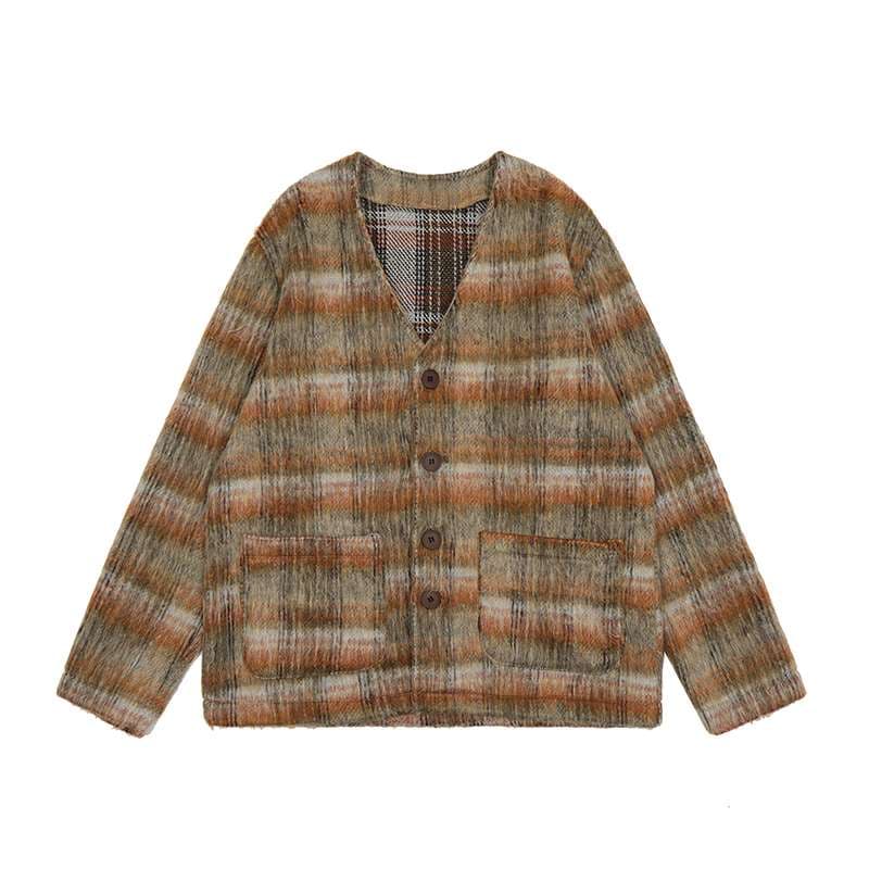 ふわもこボーダー柄オーバーサイズカーディガン ボーダー服