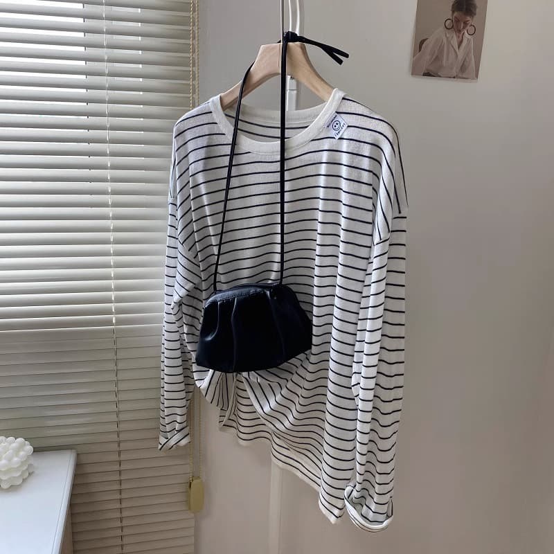ボーダー服 ゆったりシルエットボーダーロングスリーブ