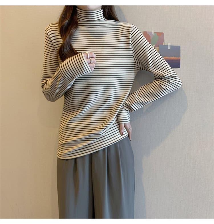 ボーダー服タートル 暖かい厚手ボーダー長袖シャツ