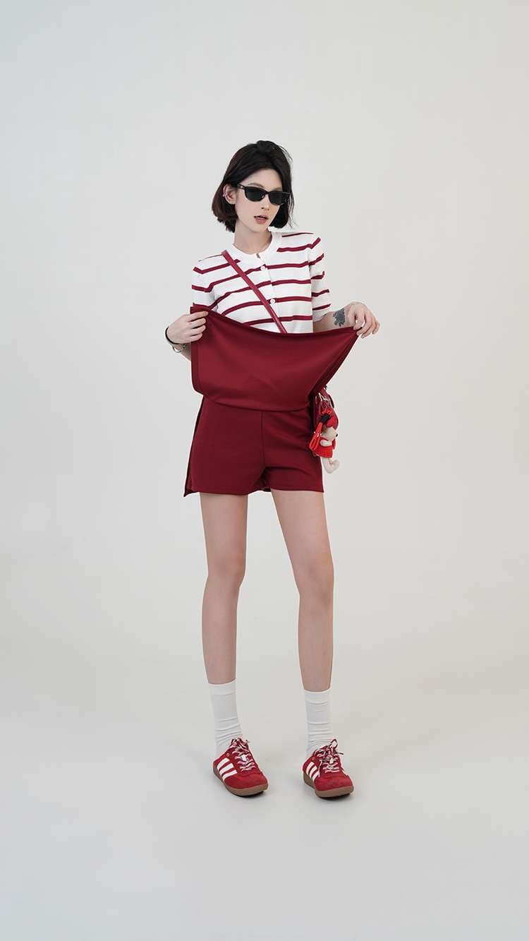 ボーダー柄半袖ニットカーディガン ボーダー服