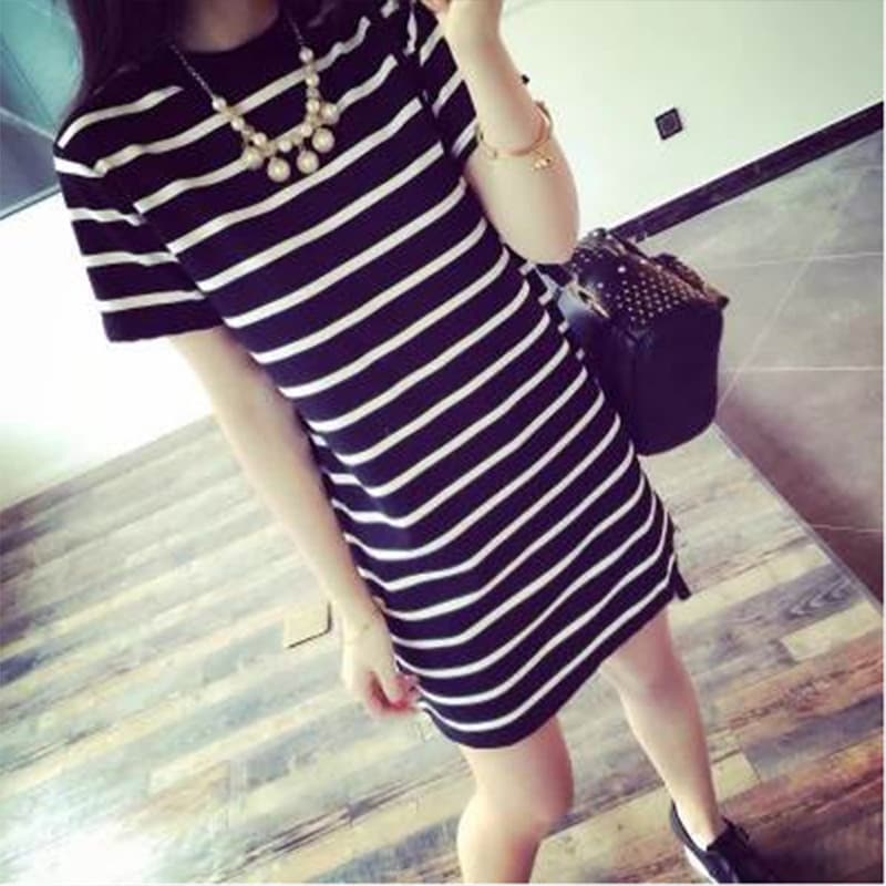 シンプルボーダー膝丈ワンピース ボーダー服