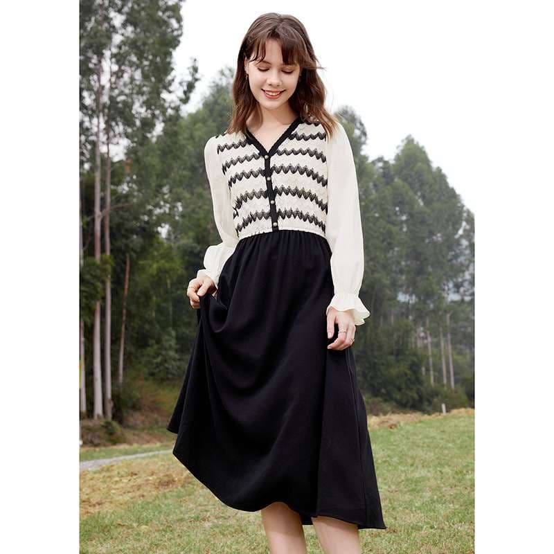 シェブロン柄ニットワンピース ボーダー服