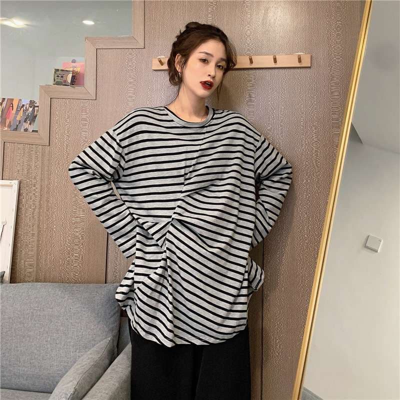ゆったりルーズシルエット ボーダーカットソー ボーダー服
