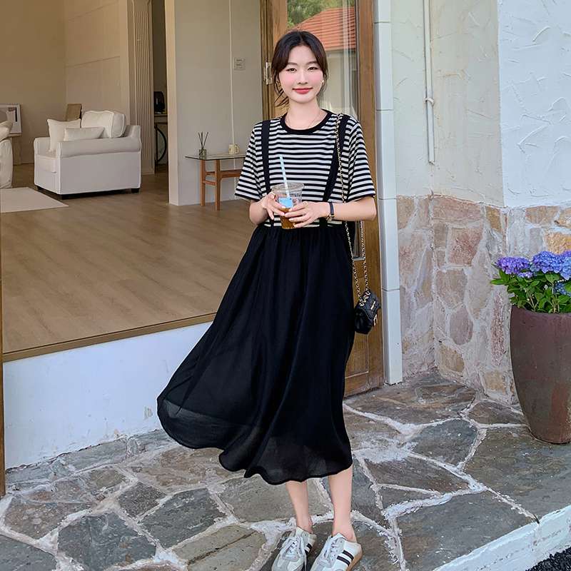 ストライプ切り替えサロペットワンピース ボーダー服