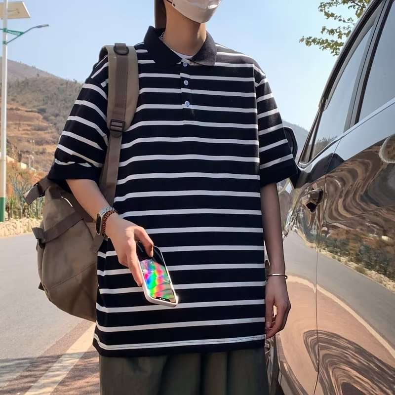 ゆったりシルエット ボーダーポロシャツ ボーダー服
