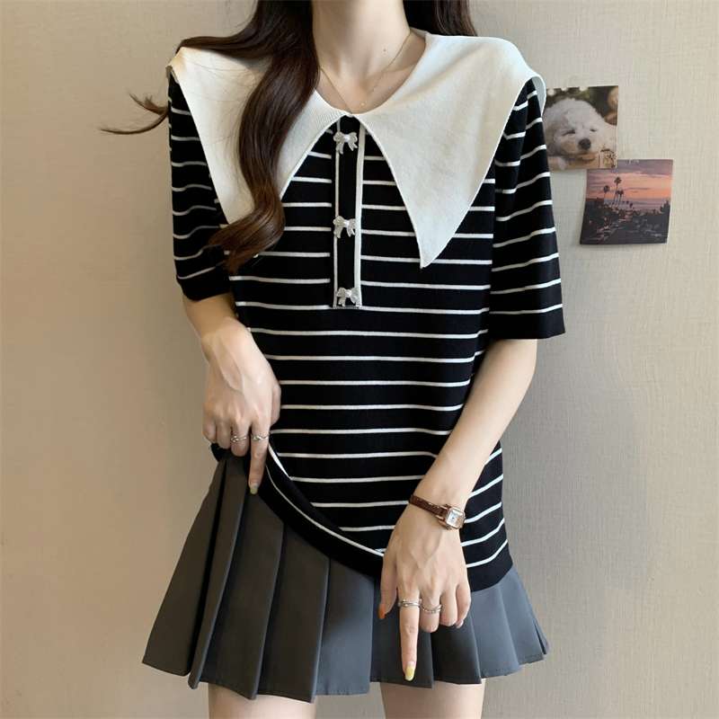 セーラー襟ボーダーニットトップス ボーダー服