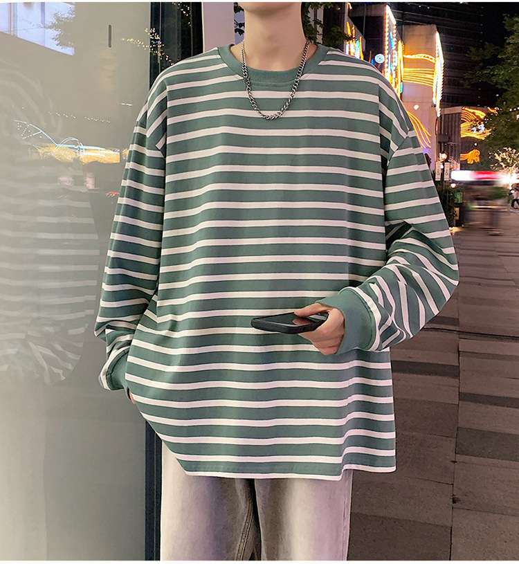 ゆったりオーバーサイズボーダーロングTシャツ ボーダー服