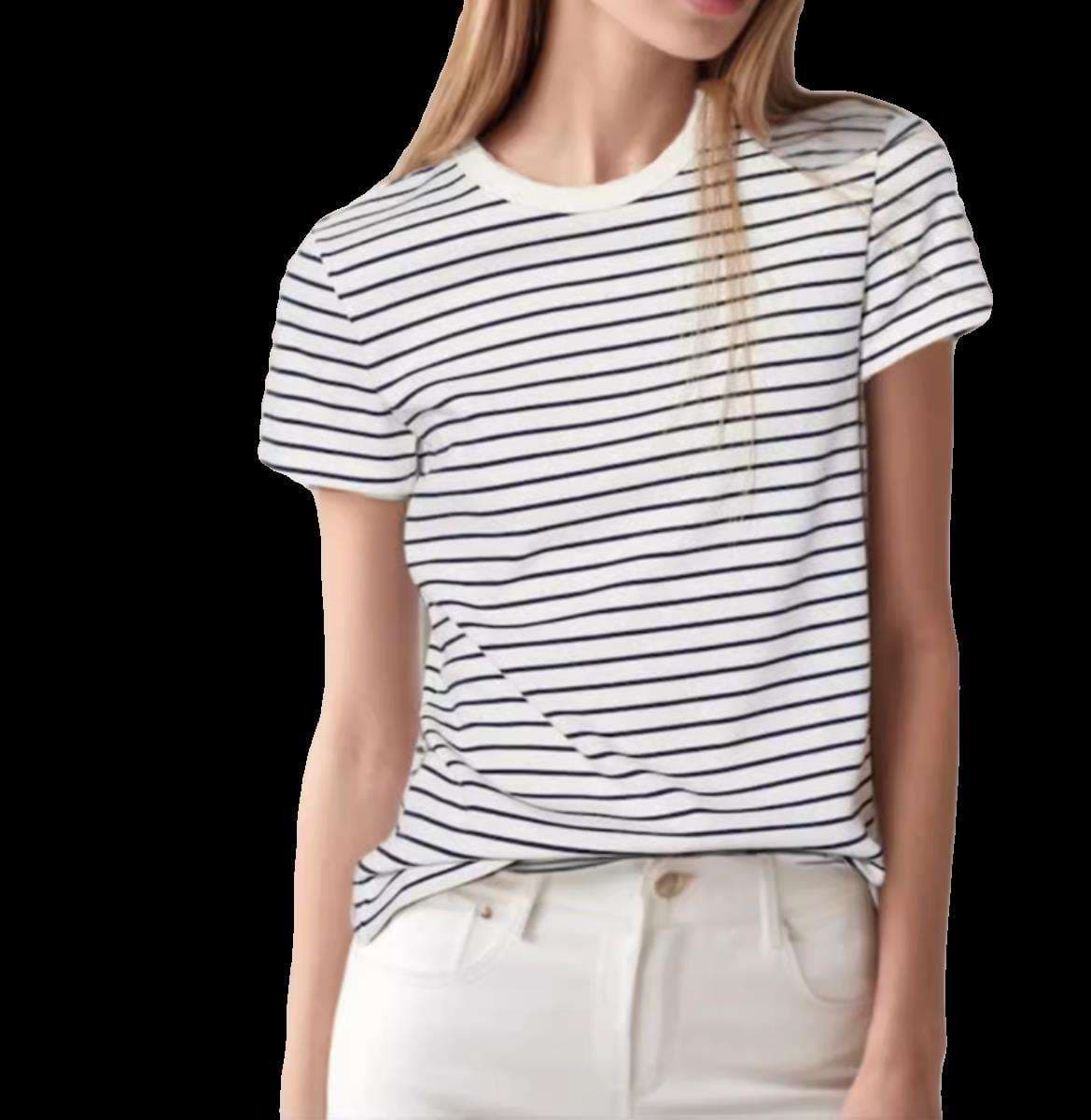 クラシックボーダー柄クルーネック半袖Tシャツ ボーダー服