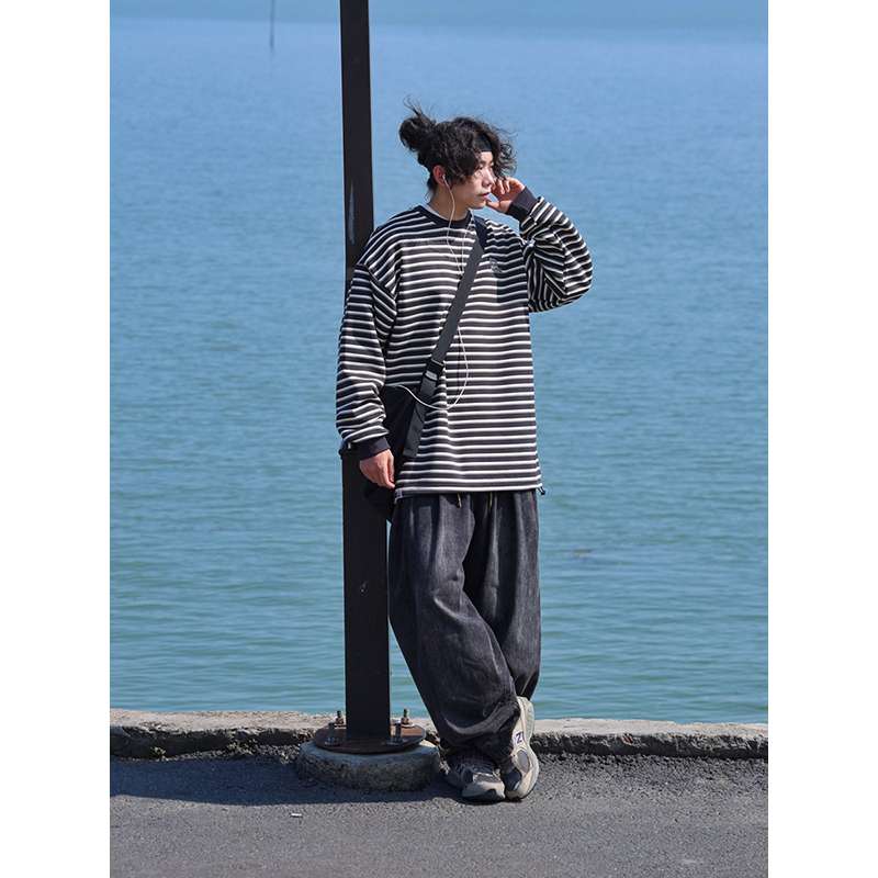 ゆったりボーダーオーバーサイズトップス ボーダー服