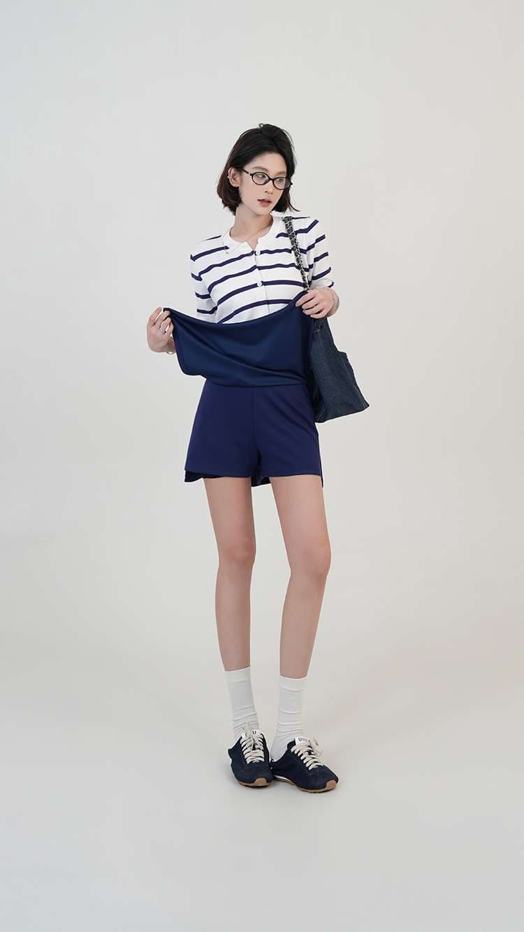 ボーダー柄半袖ニットカーディガン ボーダー服