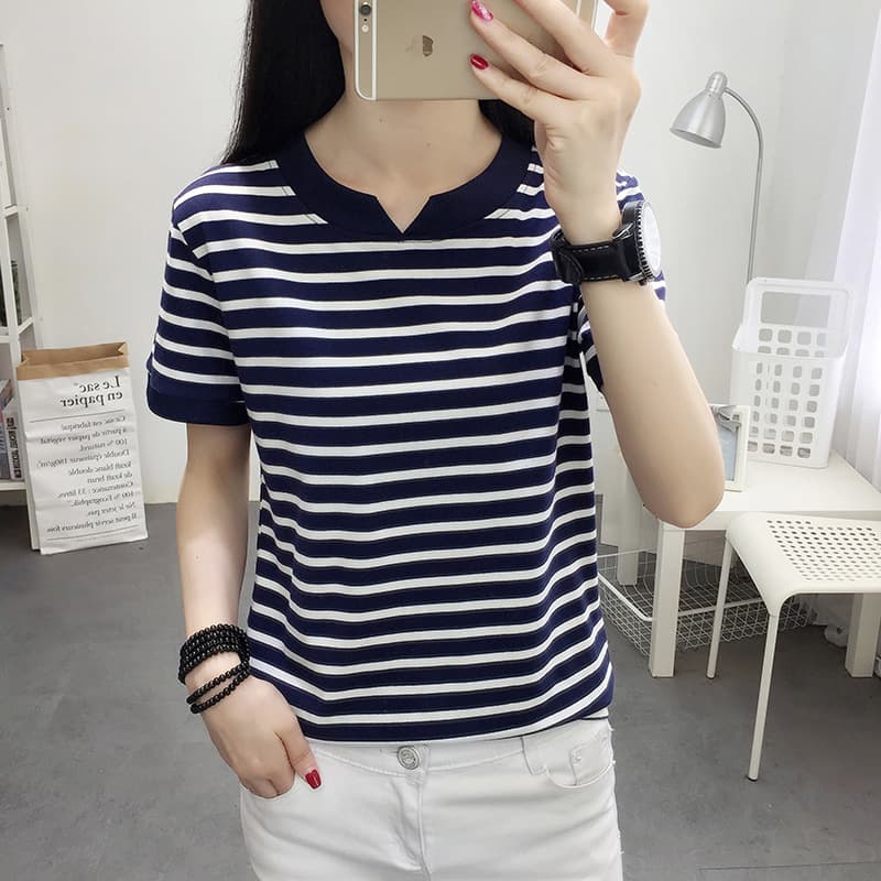 ボーダー キーネック ボーダーTシャツ