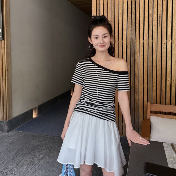 ボーダー 肩だしボーダー半袖Tシャツ